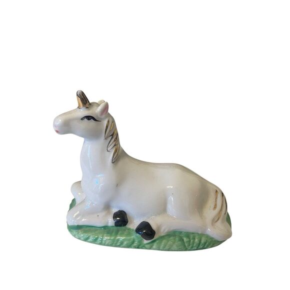 Vintage 1980s Unicorn Figurine Porcelain 3" White Gold - Picture 4 of 6